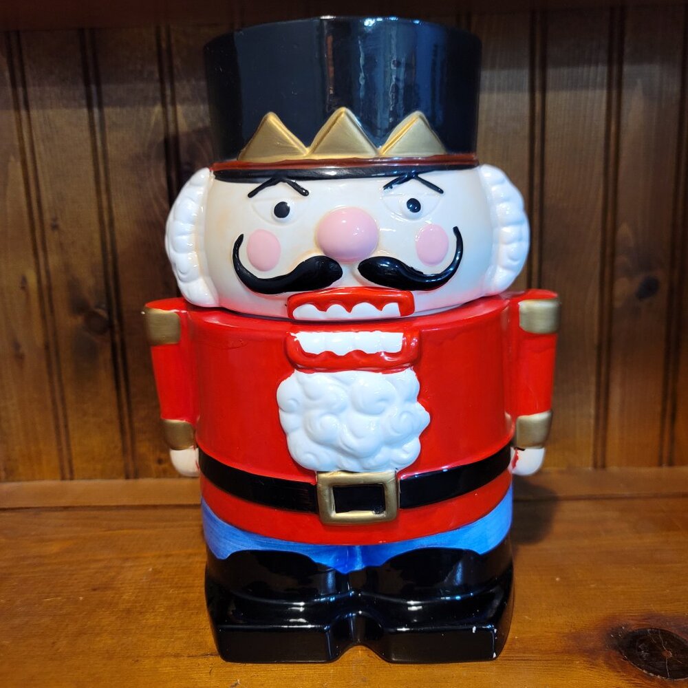 Vtg Nutcracker AMC NY Christmas Village Earthenware Nutcracker Cookie Jar